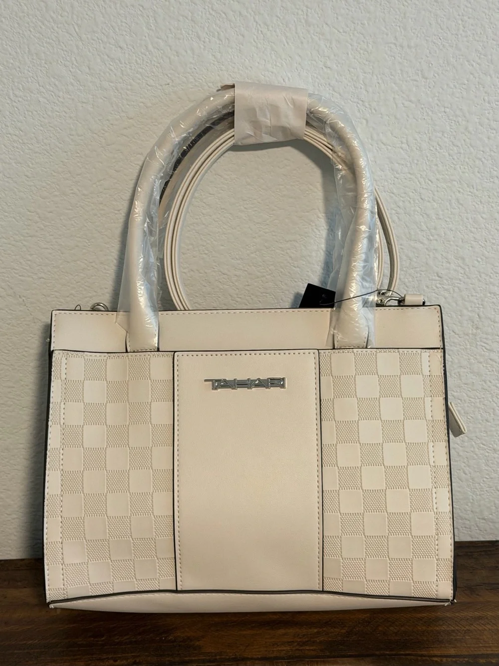NWT! Tahari Delta Satchel with Dust Bag. Color: Bone.